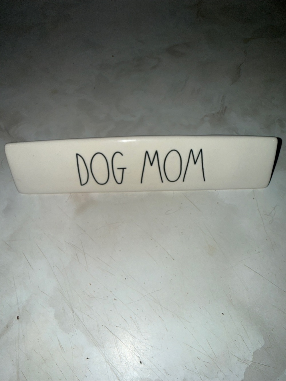 Rae Dunn DOG MOM Ceramic Name Plate - White with Black Lettering
